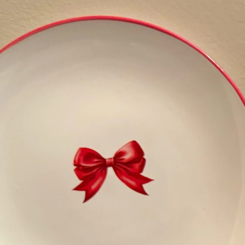 New! Set of 2 Red Bow Ceramic Plates, 6” diameter, by Makery, Valentine’s Day